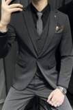 S-7XL主推款男士质感西服套装修身西装三件套深灰色SJT102-P265，男装西服套装，电商A213