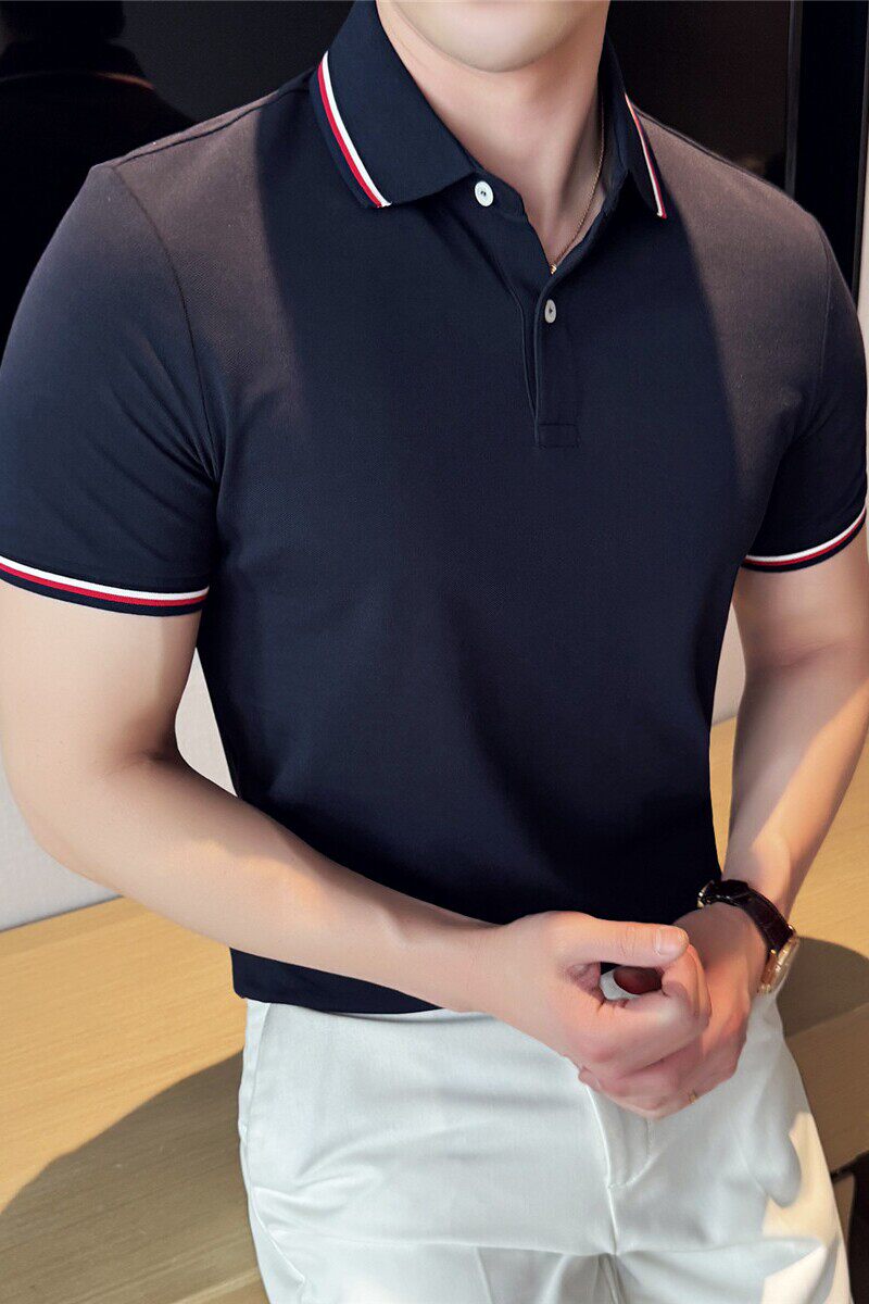 新疆长绒棉液氨科技~夏季薄款织带撞色polo衫男短袖t恤PL2261-P57图片