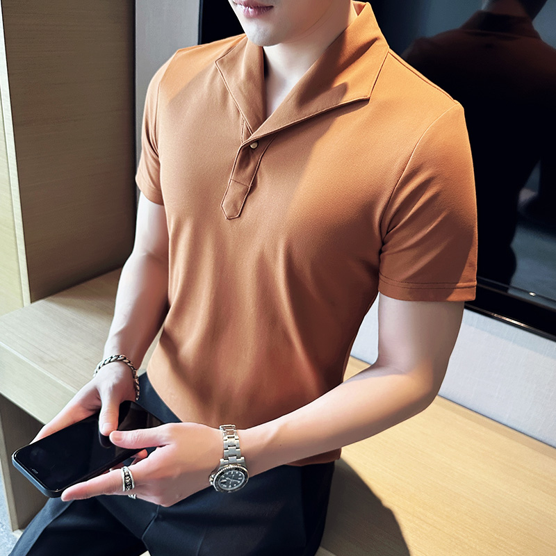 休闲polo衫男商务翻领修身T恤经典一片领短袖咖啡色PL2235-P63，男装Polo衫，电商A213