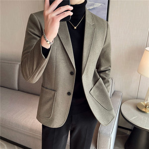 秋冬装男士毛呢休闲西服外套帅气妮子西服加厚单西黑色DX208-P148图片