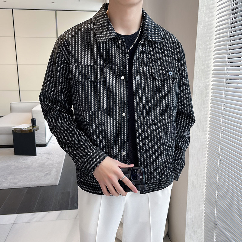 2月15号前到货~帅气显瘦皮衣夹克男修身翻领条纹外套JK857-P118,男装夹克,电商A213