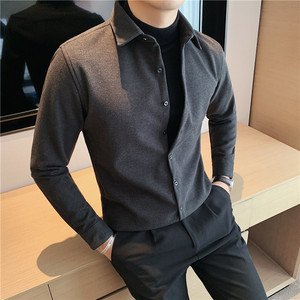 秋装个性加厚毛呢衬衫纯色休闲假两件衬衫毛衣蓝色CM9207-P85特图片