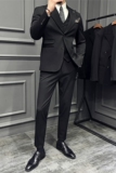 高级感西服套装领口压线戗驳领西装三件套男绿色SJT120-P265，男装西服套装，电商A213
