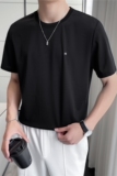 薄款冰丝短袖t恤男刺绣休闲弹力圆领纯色t恤黑色DT2129-P35，男装T恤，电商A213