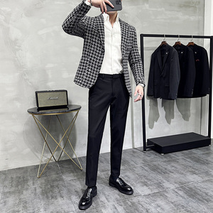 潮男主持人宴会礼服帅气西服外套时尚千鸟格西装厚款DX118-P155