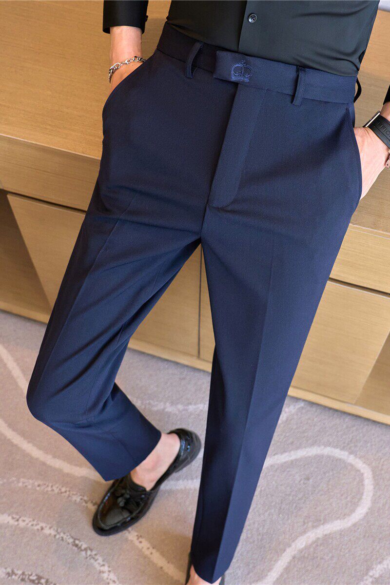 主推款色织布全包边做工~男士休闲西裤刺绣长裤藏青色XK131-P68图片