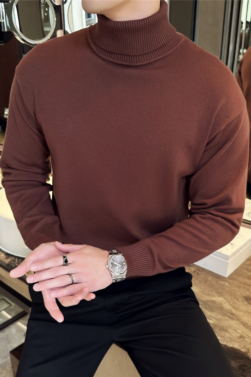 秋冬季翻领针织衫男时尚休闲保暖内搭套头纯色高领毛衣MU275-P47，男装针织衫/毛衣，电商A213