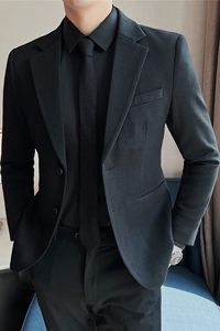 秋冬男士毛呢休闲西服外套潮流帅气暗条纹妮子西服黑色DX912-P145图片