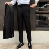 显高显腿长重磅加厚暗条纹立体褶皱那不勒斯高腰休闲裤XK7015-P88，男装休闲裤，电商A213