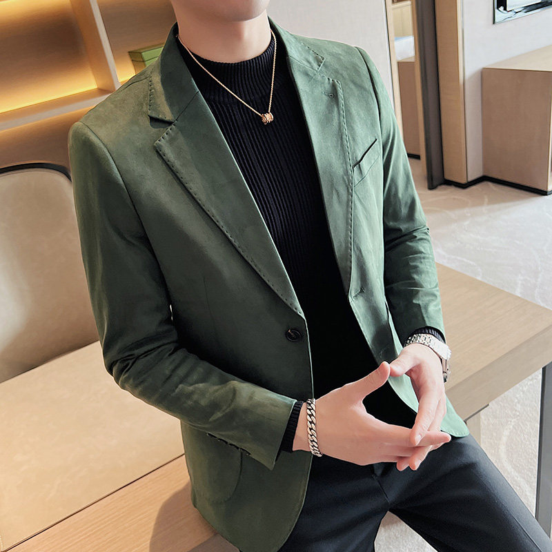 男高级感鹿皮绒厚款西服外套修身时尚西装单西上衣深咖DX942-P145,男装西服,电商A213
