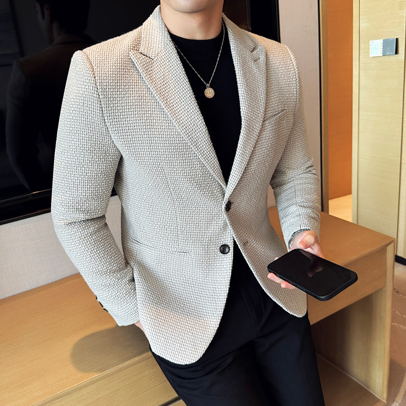 小香风休闲西装外套男加厚西服商务休闲质感单西灰白色DX625-P155,男装西服套装,电商A213