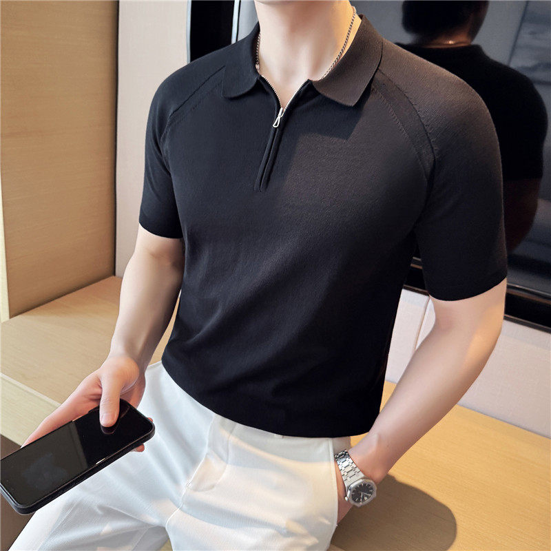 【天丝莱赛尔】高级感冰丝薄款半拉链针织短袖POLO衫灰色T30-P67，男装Polo衫，电商A213