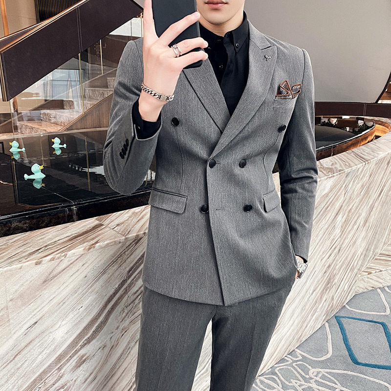 长期做时尚双排扣西服外套男修身正装职业西装两件套LJT302/P225,男装西服套装,电商A213