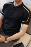 长期做~时尚拼色条纹修身弹力针织冰丝T恤男短袖POLO衫PL9802-P55，男装T恤，电商A213