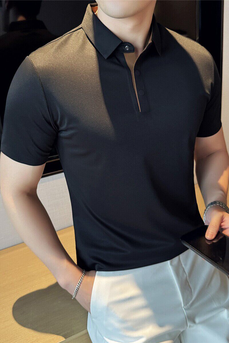 科技狠活~磁吸扣冰丝薄款华夫格无痕polo衫拼色短袖T恤PL2331-P63图片
