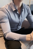 长期做~高品质面料长袖衬衫男修身衬衣雾蓝色CS83-P55，男装衬衫，电商A213