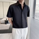 轻熟风~暗门襟尖领衬衫男短袖帅气休闲男衬衣白色C2303-P58，男装T恤，电商A213