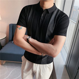 夏季冰丝Polo衫拼色条纹修身针织衫短袖T恤蓝色PL9701-P58，男装T恤，电商A213