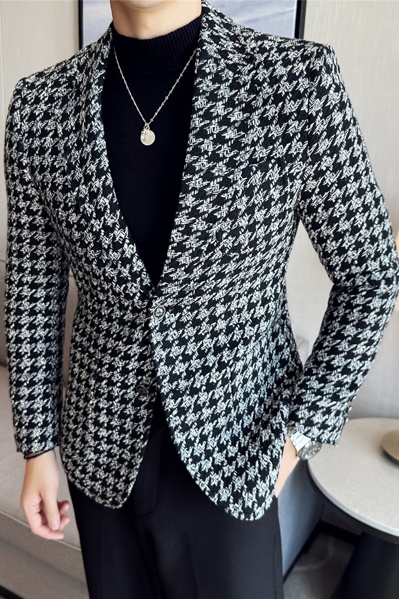 潮男主持人宴会礼服帅气西服外套帅气千鸟格西装厚款DX118-P155,男装西服套装,电商A213