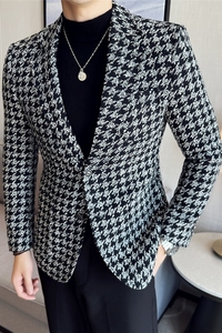 潮男主持人宴会礼服帅气西服外套帅气千鸟格西装厚款DX118-P155图片