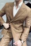 高级感戗驳领双排扣西装两件套男西服套装商务休闲质感LJT-1-P230，男装西服套装，电商A213