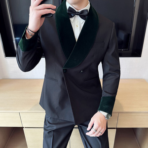 丝绒拼接青果领帅气西服两件套男士西装套装结婚礼服LJT941-P230图片
