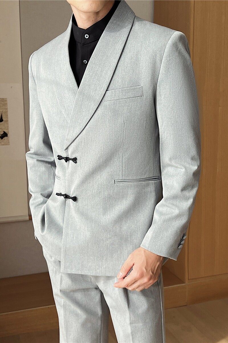 新中式休闲复古盘扣西服套装男青果领宴会西装两件套LJT953-P243图片