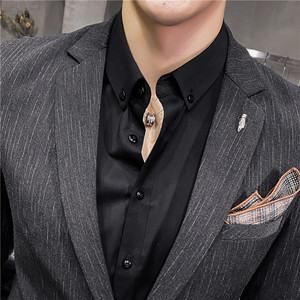 高品质长期做~时尚虚线条纹西装套装修身西服两件套LJT109-P170特图片