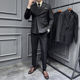双排扣色织格纹西服新郎结婚礼服格子西装三件套男SJT8035-P285，男装西服套装，电商A213