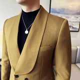 双排扣青果领男士质感休闲西服外套时尚西装卡其色DX8811-P137，男装西服套装，电商A213