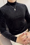 金丝绒满天星长袖T恤男秋冬高级感弹力半高领打底衫修身CT091-P43，男装T恤，电商A213