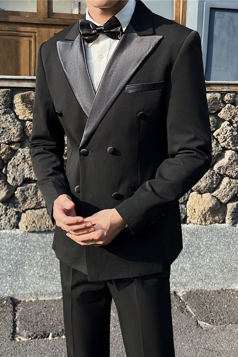 M-7XL高品质男结婚西服礼服塔士多双排扣西装三件套SJT117-P200特图片