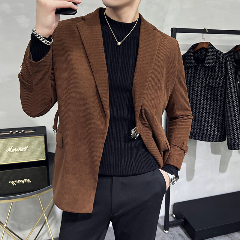 高级感男灯芯绒厚款休闲西服外套条绒西服加厚咖啡色DX937-P155,男装西服,电商A213