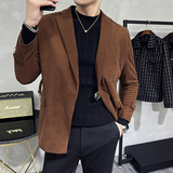 高级感男灯芯绒厚款休闲西服外套条绒西服加厚咖啡色DX937-P155，男装西服，电商A213