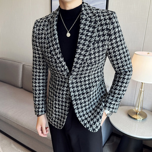 潮男主持人宴会礼服帅气西服外套帅气千鸟格西装厚款DX118-P155图片
