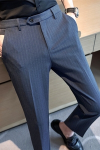 长期做~色织质感条纹西裤男士休闲裤修身小脚西装长裤XK152-P75图片