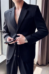 英伦风高级感西服套装男微阔垂感西装两件套黑色LJT5507-P235图片