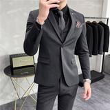 质感两粒扣双开叉男西服套装修身西装三件套深灰色SJT402-P270，男装西服套装，电商A213