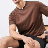 夏季薄款液氨棉时尚假两件短袖T恤男撞色叠穿个性弹力潮T2823-P57，男装T恤，电商A213