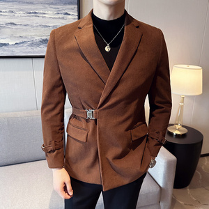 高级感男灯芯绒厚款休闲西服外套条绒西服加厚咖啡色DX937-P155图片