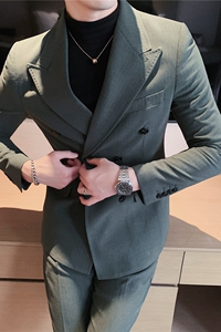 男士双排扣条纹休闲西服套装戗驳领韩式修身西装两件套LJT36-P230图片