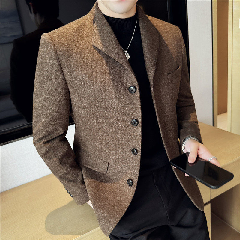 秋冬高级感加厚毛呢个性燕子领西服外套休闲西装黑色DX8823-P155
