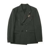 主推款~质感枪驳领双排扣西服套装修身西装两件套黑色LJT412-P215，男装西服套装，电商A213