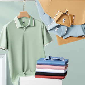 轻奢平铺~V领拼色翻领T恤男士短袖POLO衫PL05-P55图片
