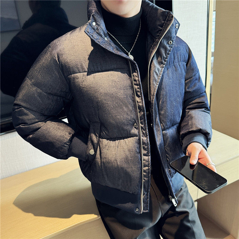 冬装高级感牛仔质感加厚棉衣时尚保暖棉服立领外套黑色M8891-P178