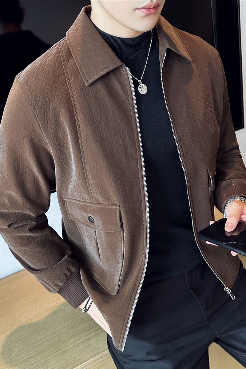 2025皮衣外套男春高级感亮面夹克修身帅气翻领机车服JK7025-P138，男装夹克，电商A213