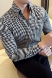 高级感V领衬衫男长袖花衬衣潮流免烫垂感时尚千鸟格衬衫C2365-P58，男装衬衫，电商A213