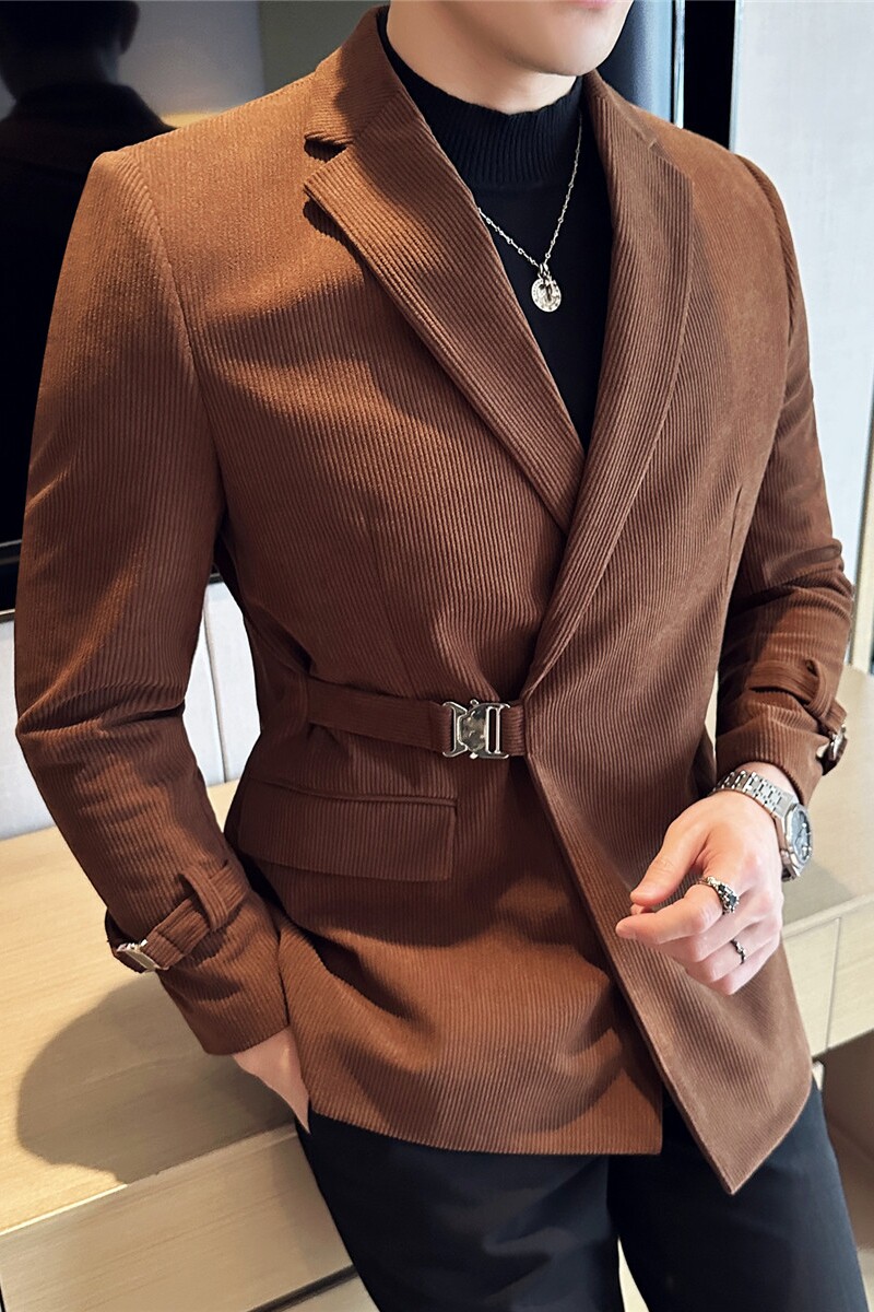 高级感男灯芯绒厚款休闲西服外套条绒西服加厚咖啡色DX937-P155,男装西服,电商A213