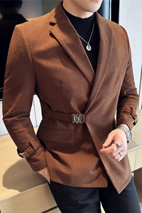 高级感男灯芯绒厚款休闲西服外套条绒西服加厚咖啡色DX937-P155图片