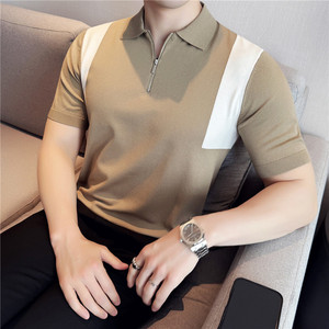 夏季薄款冰丝凉感拼色针织短袖T恤半拉链翻领Polo衫男JQ3706-P67图片